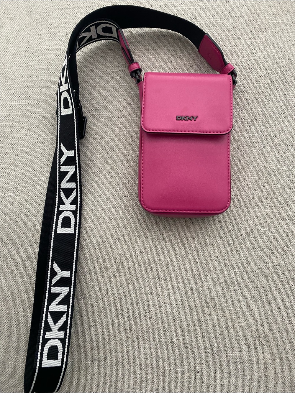 DKNY Hot Pink Crossbody Phone Pouch with Branded Strap